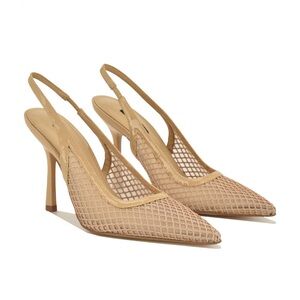 STUART WEITZMAN Nude Mesh Slingback Pointed Heels Shoes